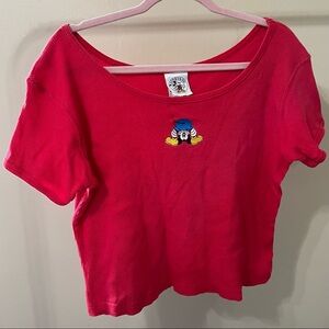 Vintage Disney Embroidered Mickey Mouse Cropped Red Shirt Size Large